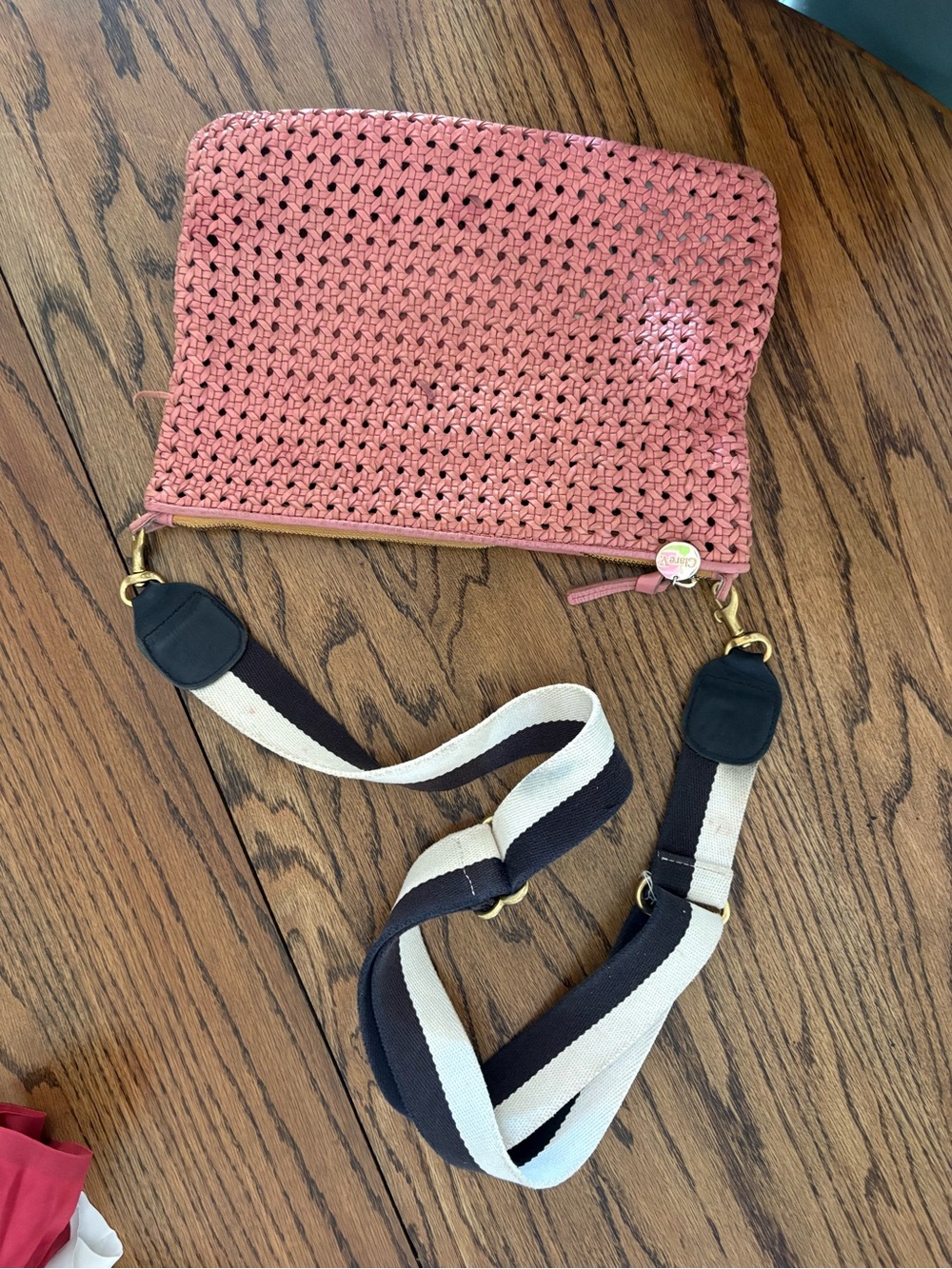 Woven Pink Crossbody Bag with Adjustable Strap